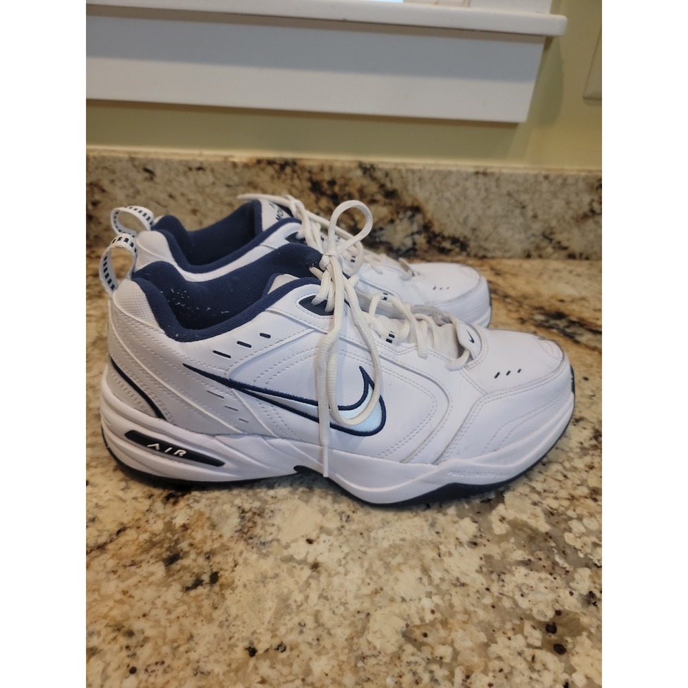 Nike Air Monarch White Metallic Silver Navy Walking Shoes 416335-102 Mens US 12W - Picture 4 of 8